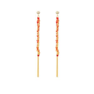Elegant Gold-Plated Silver Earrings with red thread