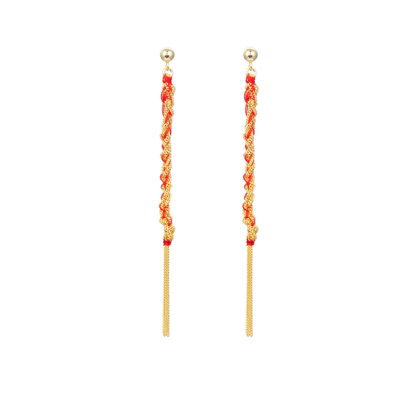 Elegant Gold-Plated Silver Earrings with red thread