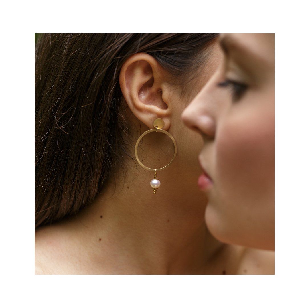 Handcrafted Silver Gold-Filled Pearl Earrings - obrazek 2