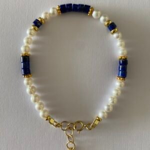 Hand-Crafted Pearl and Lapis Lazuli Bracelet