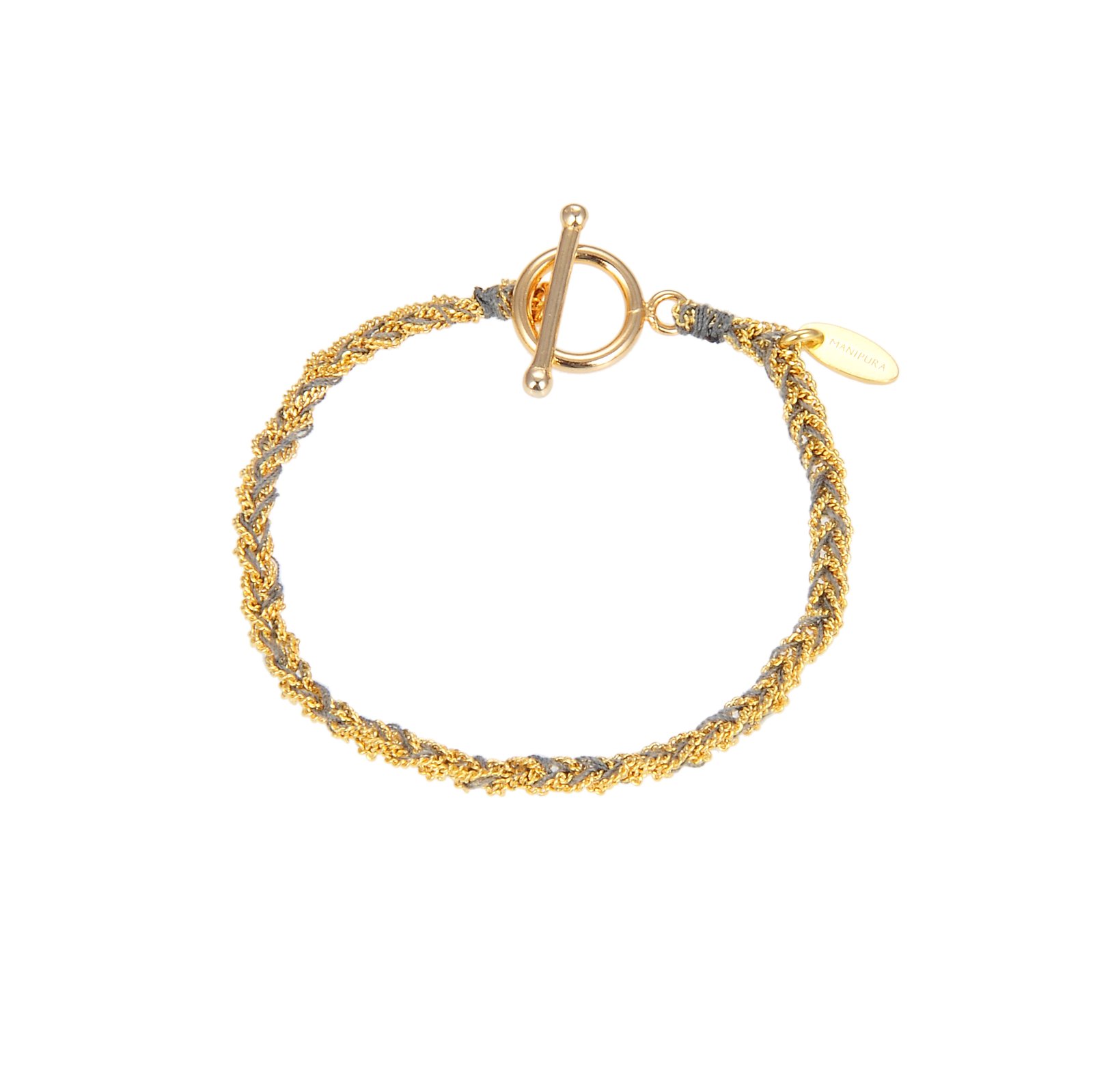 Hand-Braided Bracelet - Grey Silk & Gold-Plated Elegance