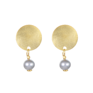 Silver Medallion Grey Pearl Earrings