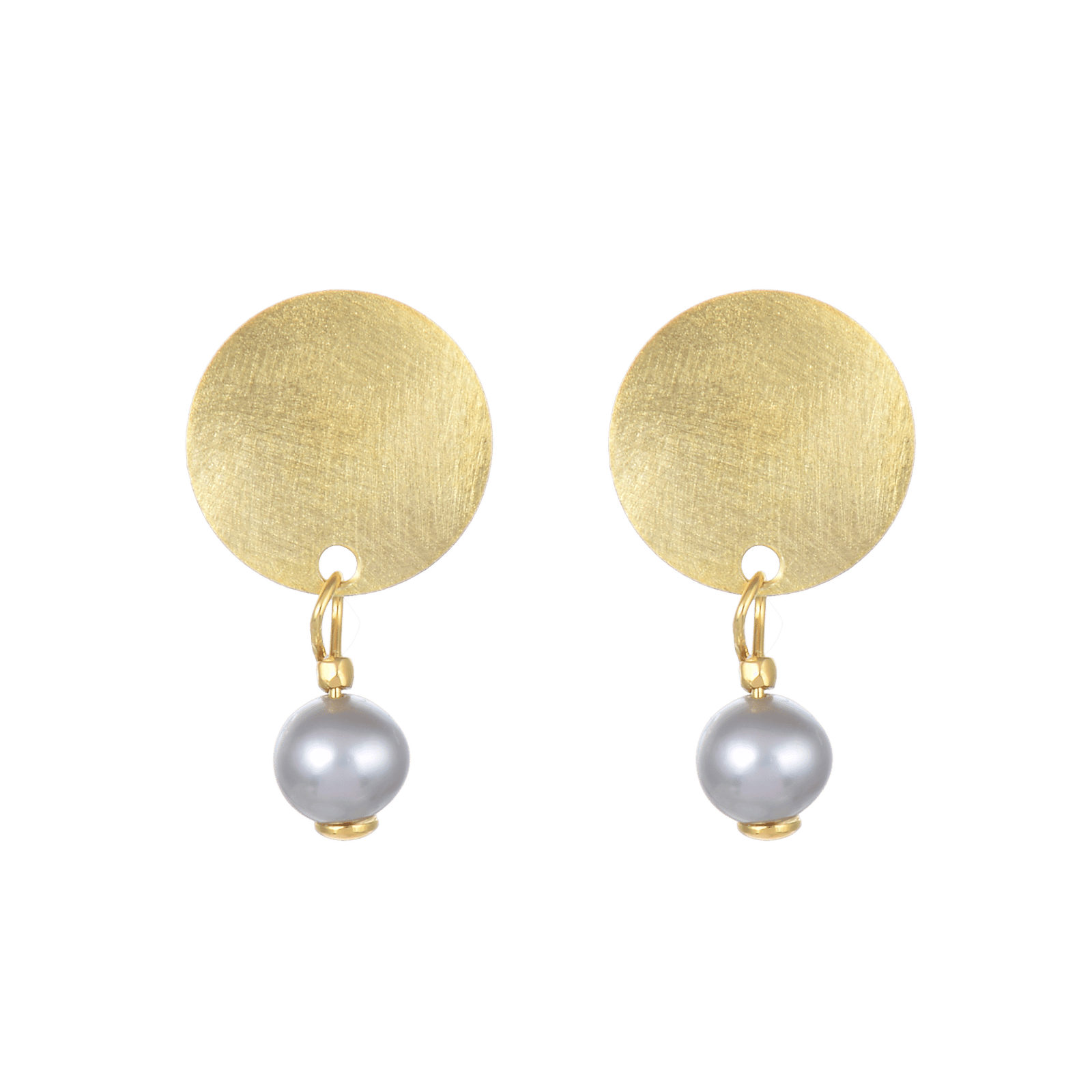 Silver Medallion Grey Pearl Earrings